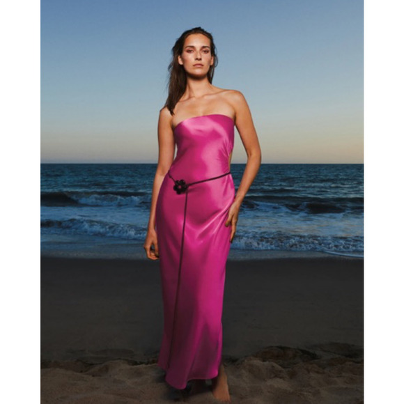 NWT Reformation Nevaeh Satin Strapless Maxi Dress Flambe Pink Women's Size Large - Picture 1 of 6